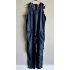 Vertigo Womens Sleeveless Drawstring Straight Leg Denim Jumpsuit Blue Sz M